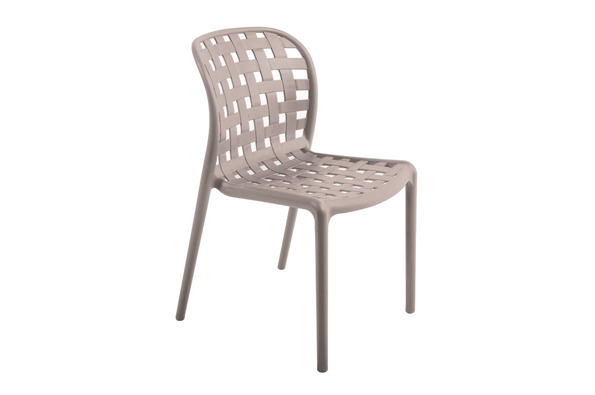 Juego De 4 Sillas De Jardín De Polipropileno Apilables Caladas Corfu Beige - Muebles De Jardín -46x56xh82cm_0