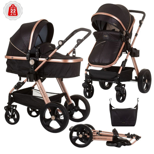 Carrito De Bebé Havana Dúo Convertible Hasta 22 Kg Con Bolso Y Mosquitera Obsidian Gold_0