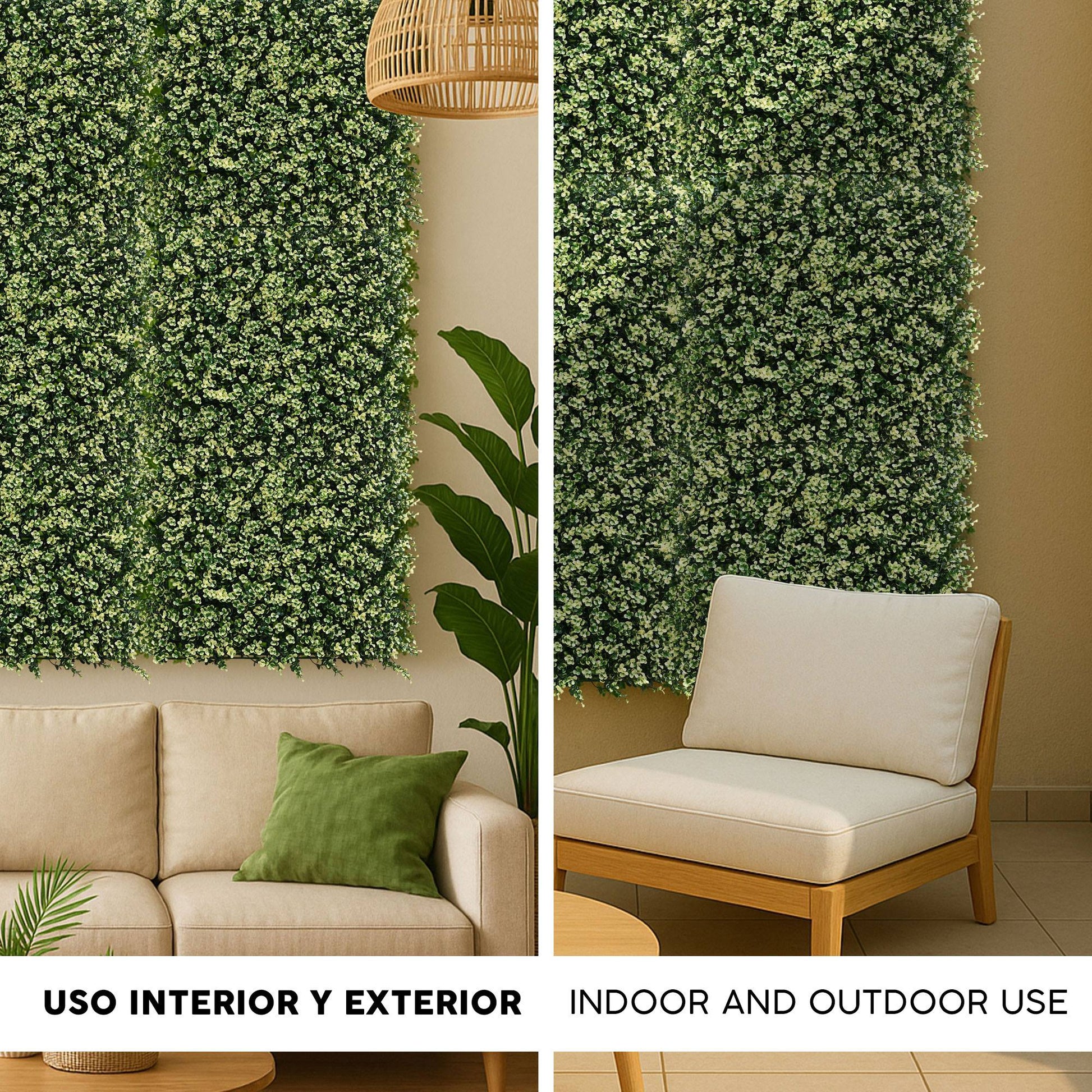 Jardín Vertical Artificial 100x100cm Well Home Hojas Verdes Y Blancas Naturales_2