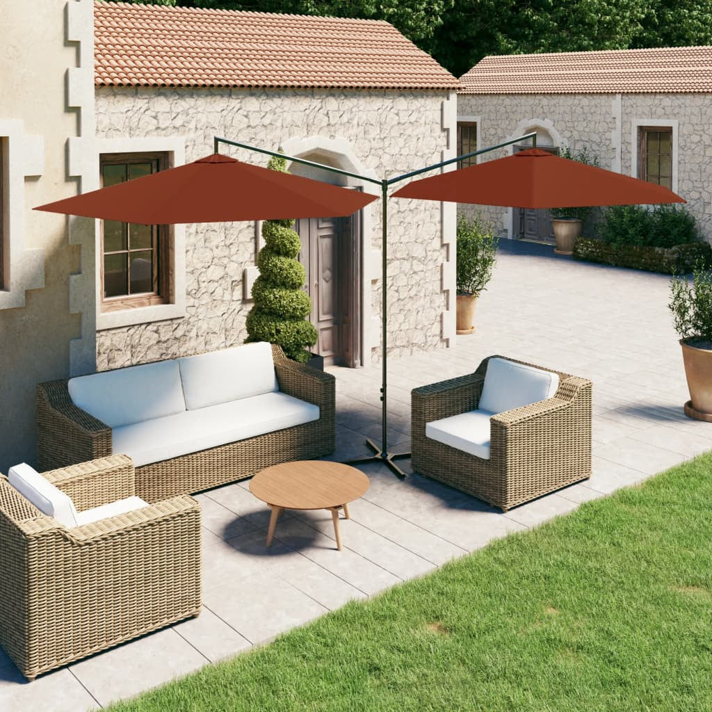 Vidaxl Sombrilla Doble De Jardín Con Palo De Acero Terracota 600 Cm_1
