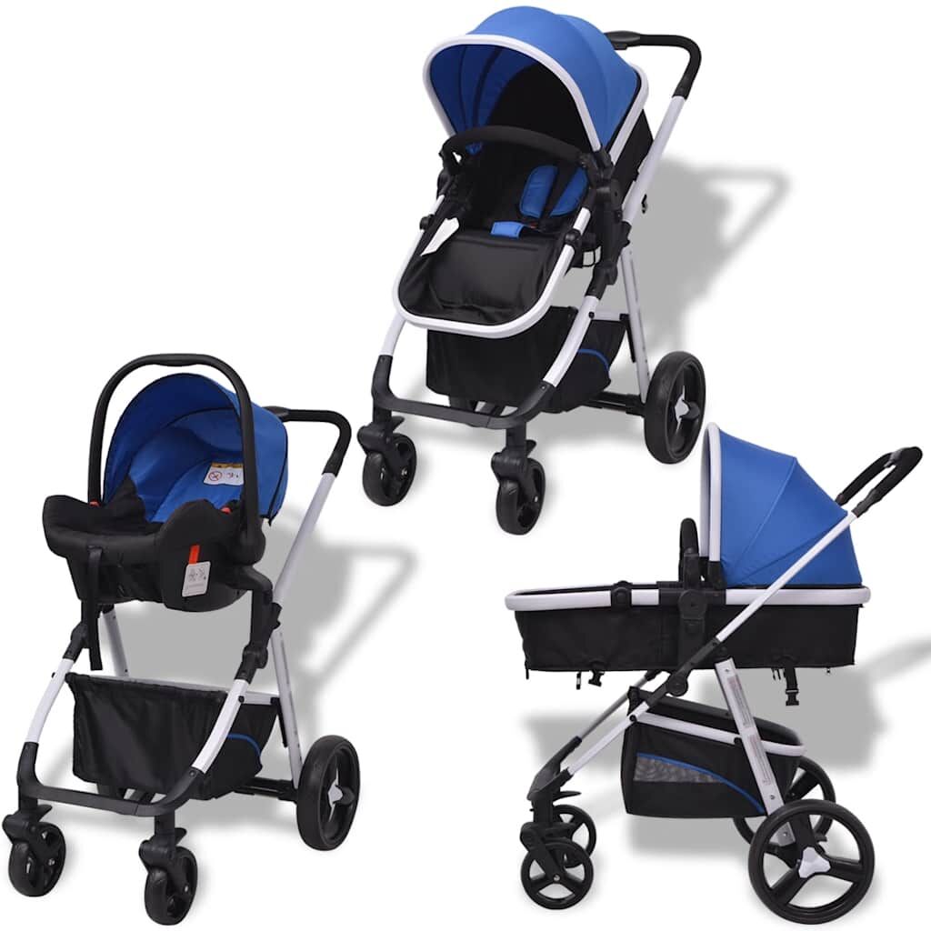 Vidaxl Cochecito De Bebé 3 En 1 Azul Y Negro Aluminio_1
