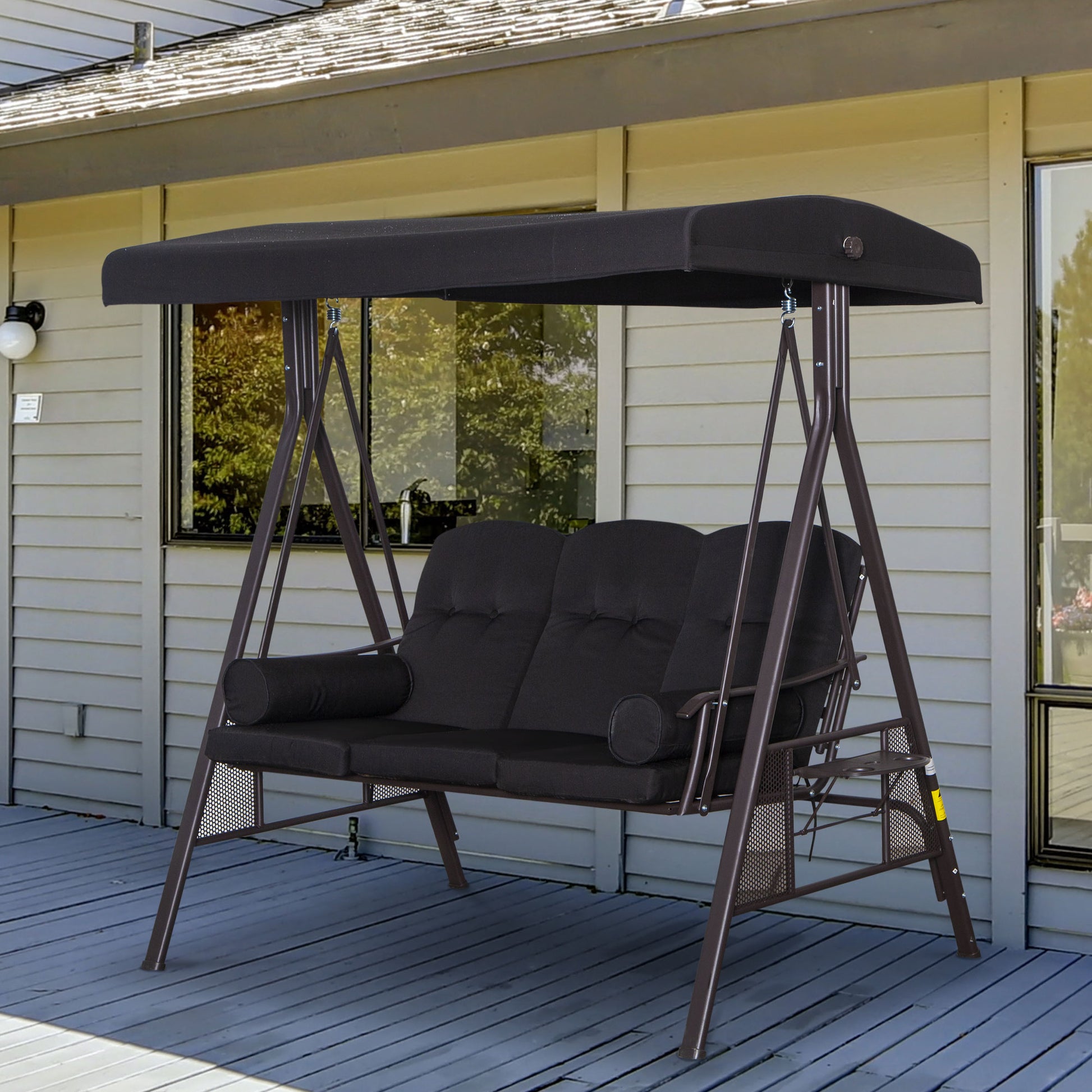 Outsunny Columpio De Jardín Exterior Con Toldo Curvo Y Almohadas De Brazo Negro_1