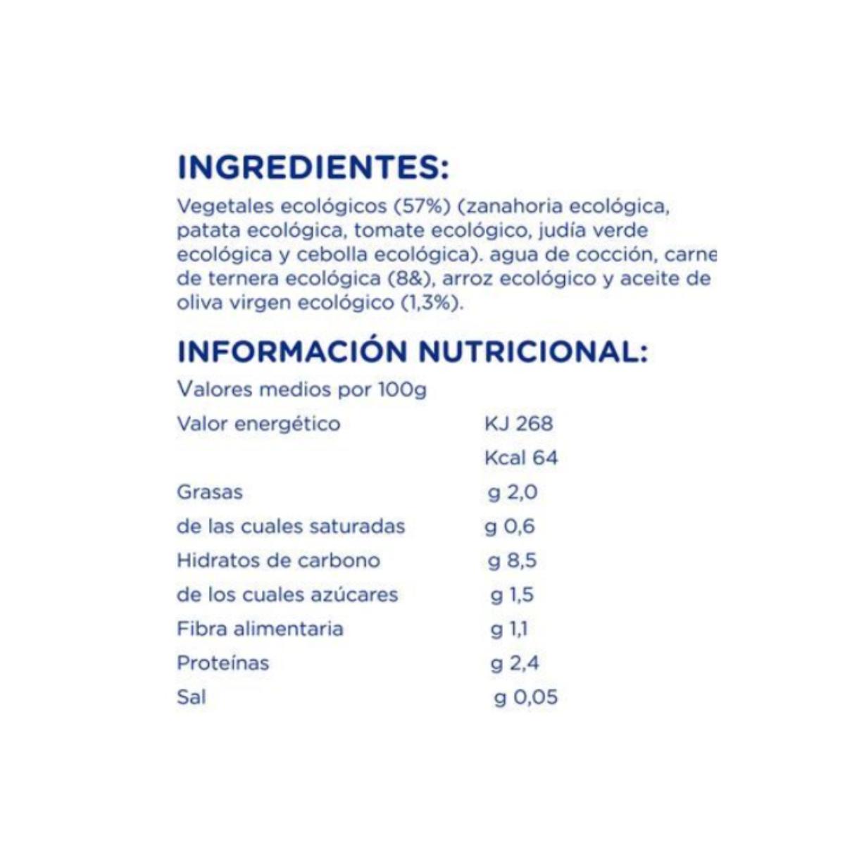 Embalagem de 2 frascos biológicos de legumes da horta com carne de vaca, embalagem com 4 x 190 g. Herói Solo