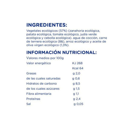 Embalagem de 2 frascos biológicos de legumes da horta com carne de vaca, embalagem com 4 x 190 g. Herói Solo