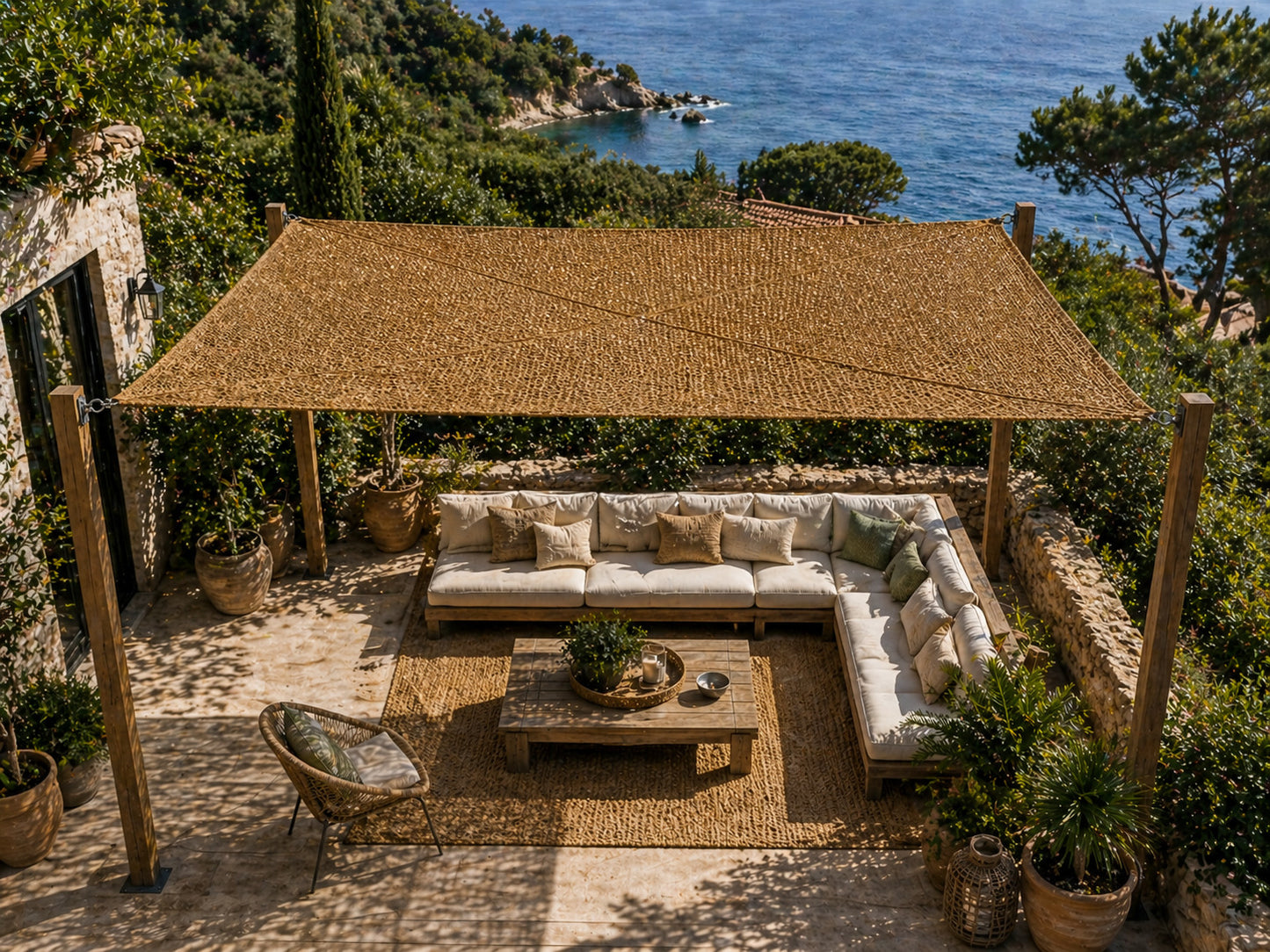 Toldo Vela Coco Natural Reforzado 4x3 M 60% Ocultación Para Jardín Terraza Pérgola_1