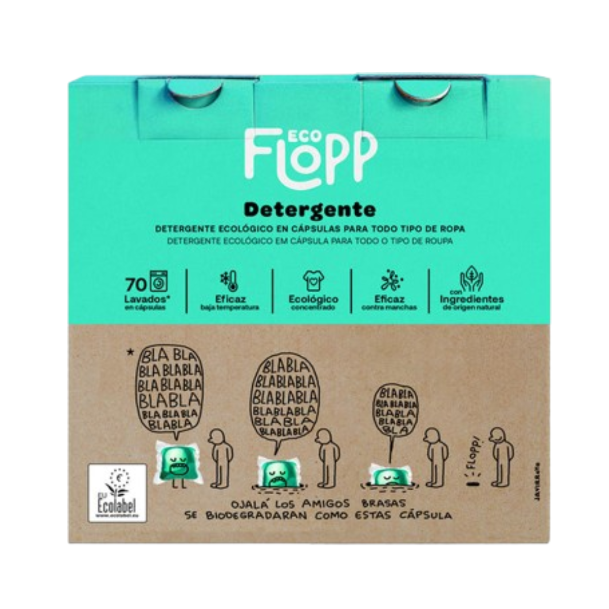 Embalagem de 2 detergentes para roupa ECO Flopp 70 cápsulas