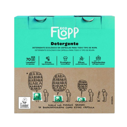 Embalagem de 2 detergentes para roupa ECO Flopp 70 cápsulas