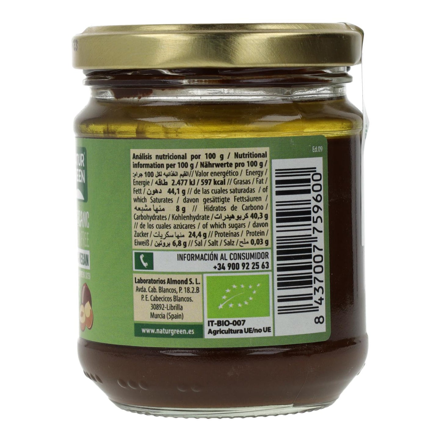 Creme de Avelã e Alfarroba Naturgreen, 200 g