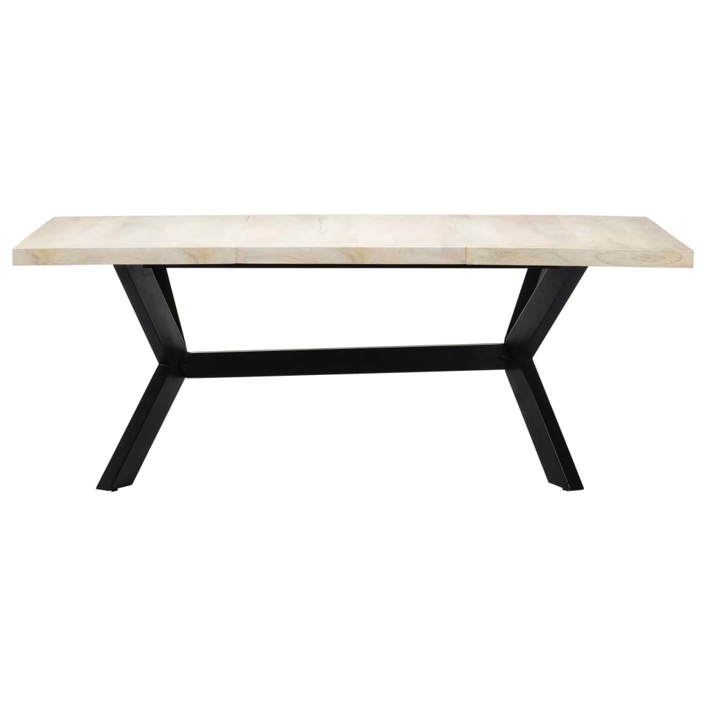Mesa De Comedor Madera Maciza De Mango Blanco 200x100x75 Cm_0