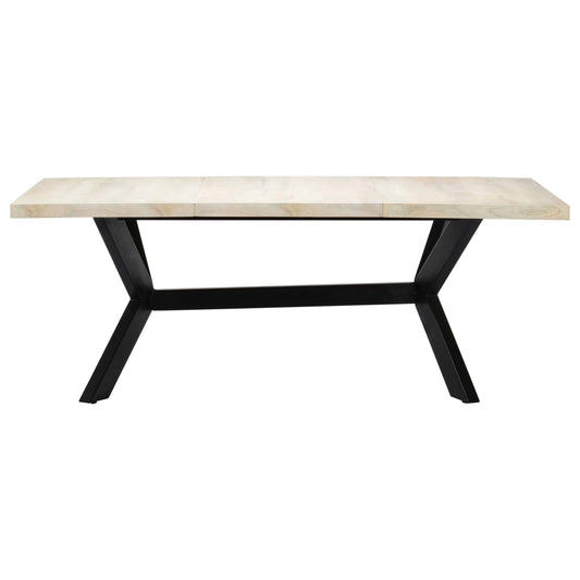 Mesa De Comedor Madera Maciza De Mango Blanco 200x100x75 Cm_0