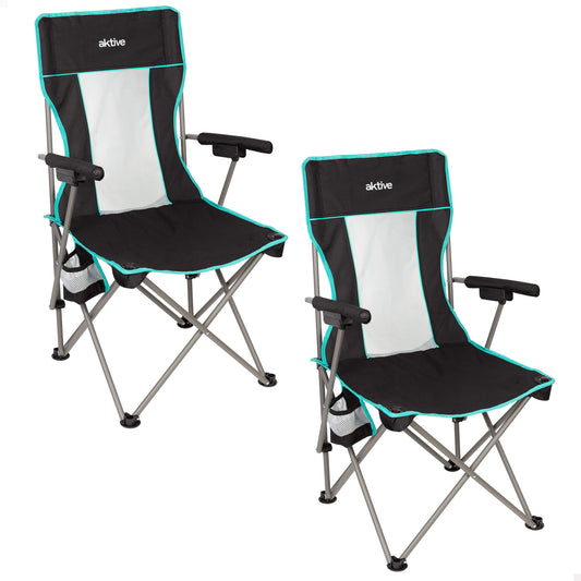 Aktive Pack 2 Sillas Plegables Camping Deluxe 60x57x41 Cm Negro Con Respaldo De Rejilla_0