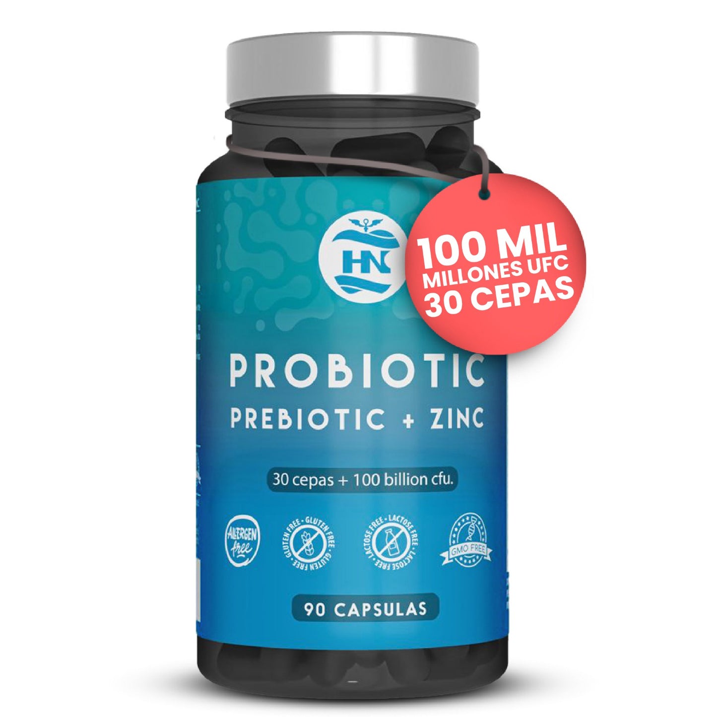 Probioticos Y Prebioticos Intestinales Con Zinc - 90 Caps - 30 Cepas Bacterianas + Inulina Para Apoyo Inmunológico_0