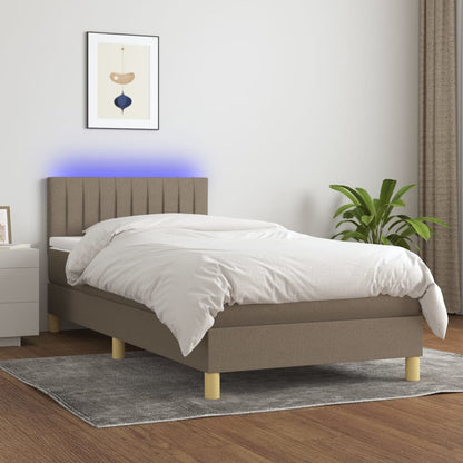 Cama Box Spring Con Colchón Led Tela Gris Taupe 100x200 Cm / Vetonek_4
