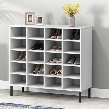 Vidaxl Zapatero Patas De Metal Oslo Madera Maciza Blanco 95x35x86 Cm_1