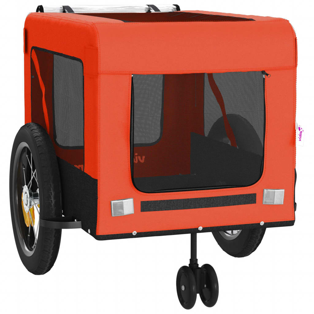 Remolque De Bicicleta Mascotas Hierro Tela Oxford Naranja Negro_5