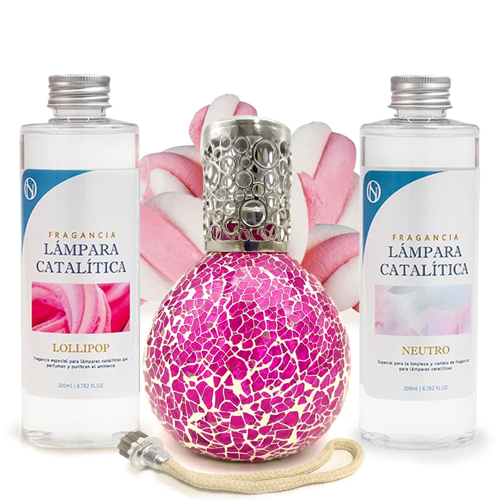 Pack Ahorro Lámpara Catalítica Mosaico Fucsia + Fragancia Lollipop 200ml + Limpiador Neutro 200ml + Mecha Repuesto_0