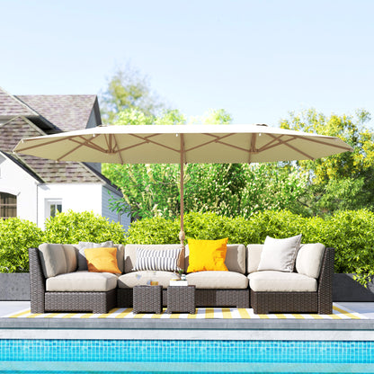 Outsunny Sombrilla Doble 4,6x2,7 M Con Manivela Resistente Al Agua Crema_4