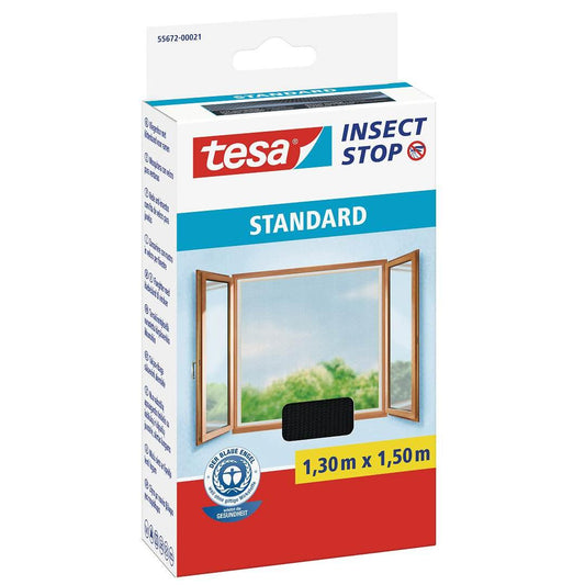 Mosquiteiro preto standard para janelas, 1,3m x 1,5m, Tesa