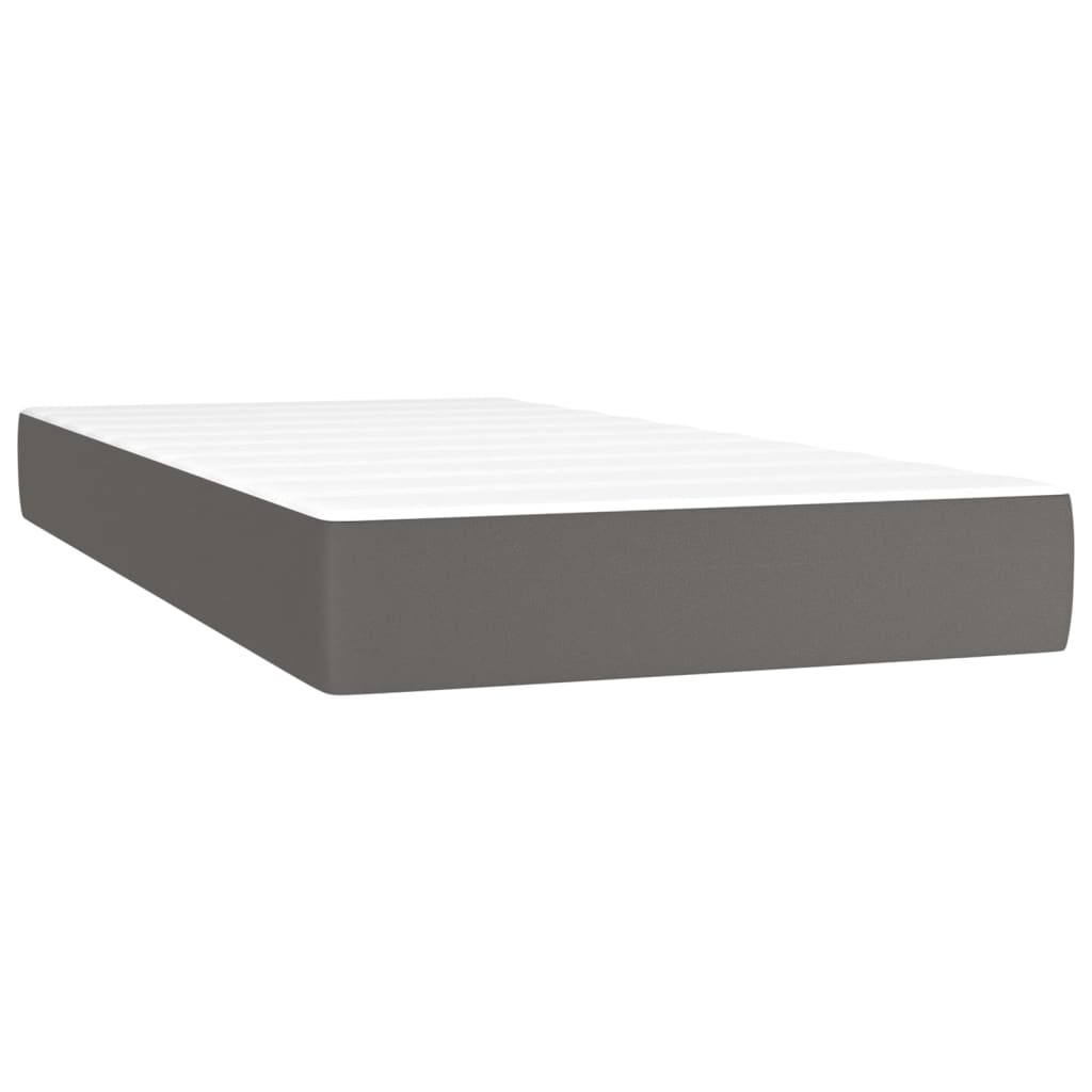 Cama Box Spring Colchón Y Led Cuero Sintético Gris 200x200 Cm / Vetonek_1