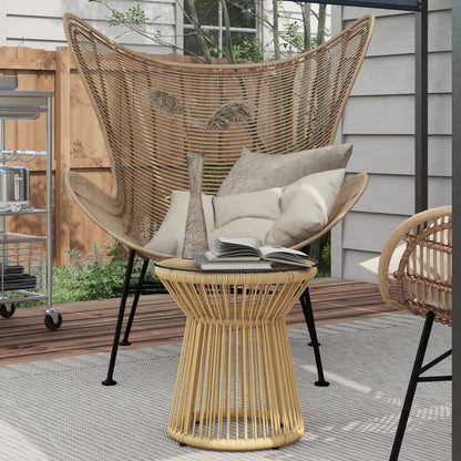 Outsunny Mesa Auxiliar De Ratán Sintético Con Marco De Metal Ø40x42 Cm Beige_1