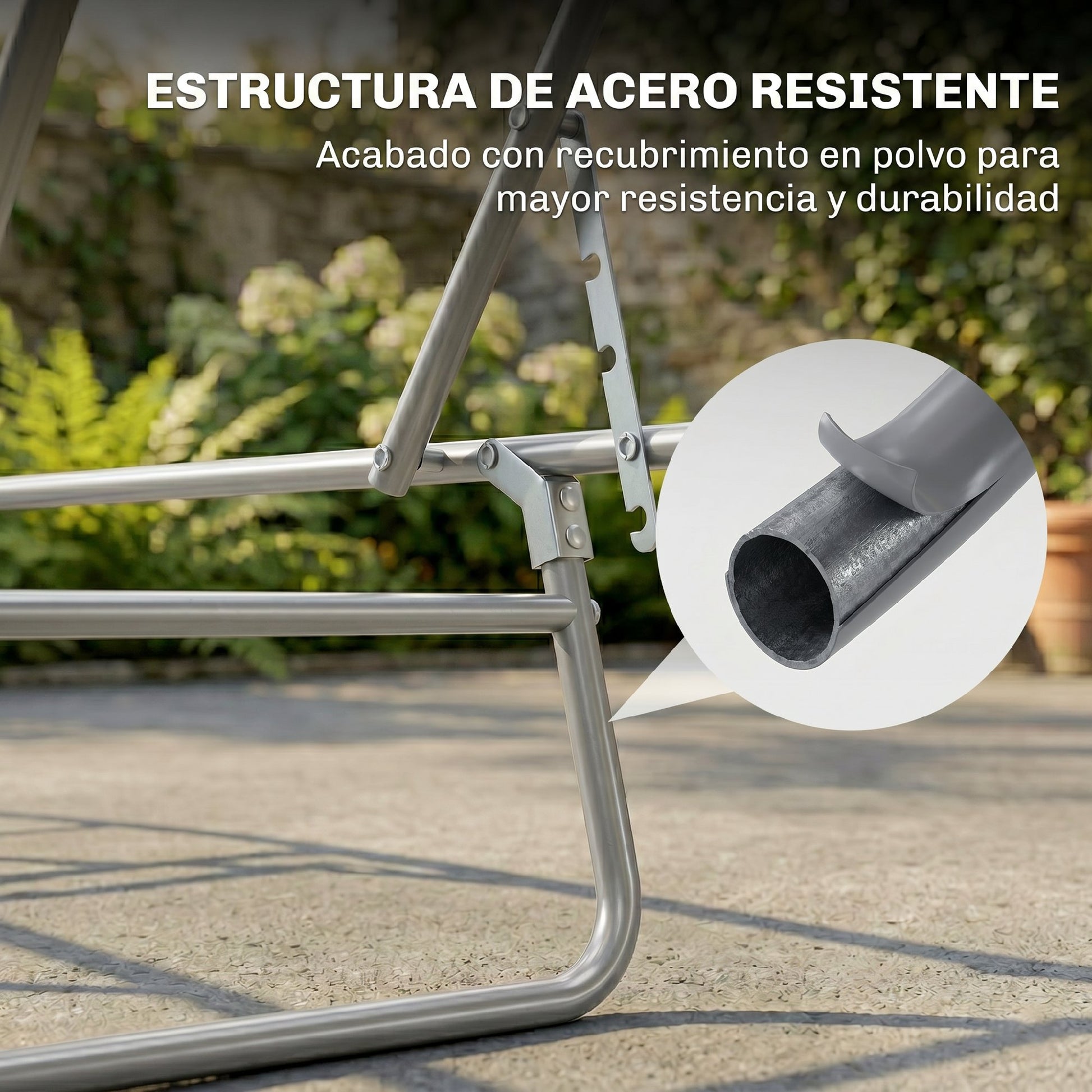 Outsunny Tumbona De Jardín Plegable Con Toldo Desmontable 187x58x36cm Gris Claro_3