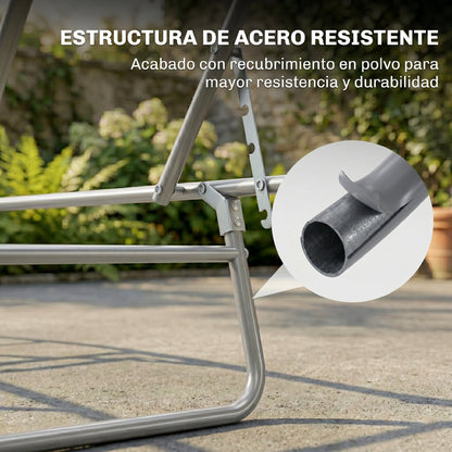Outsunny Tumbona De Jardín Plegable Con Toldo Desmontable 187x58x36cm Gris Claro_3