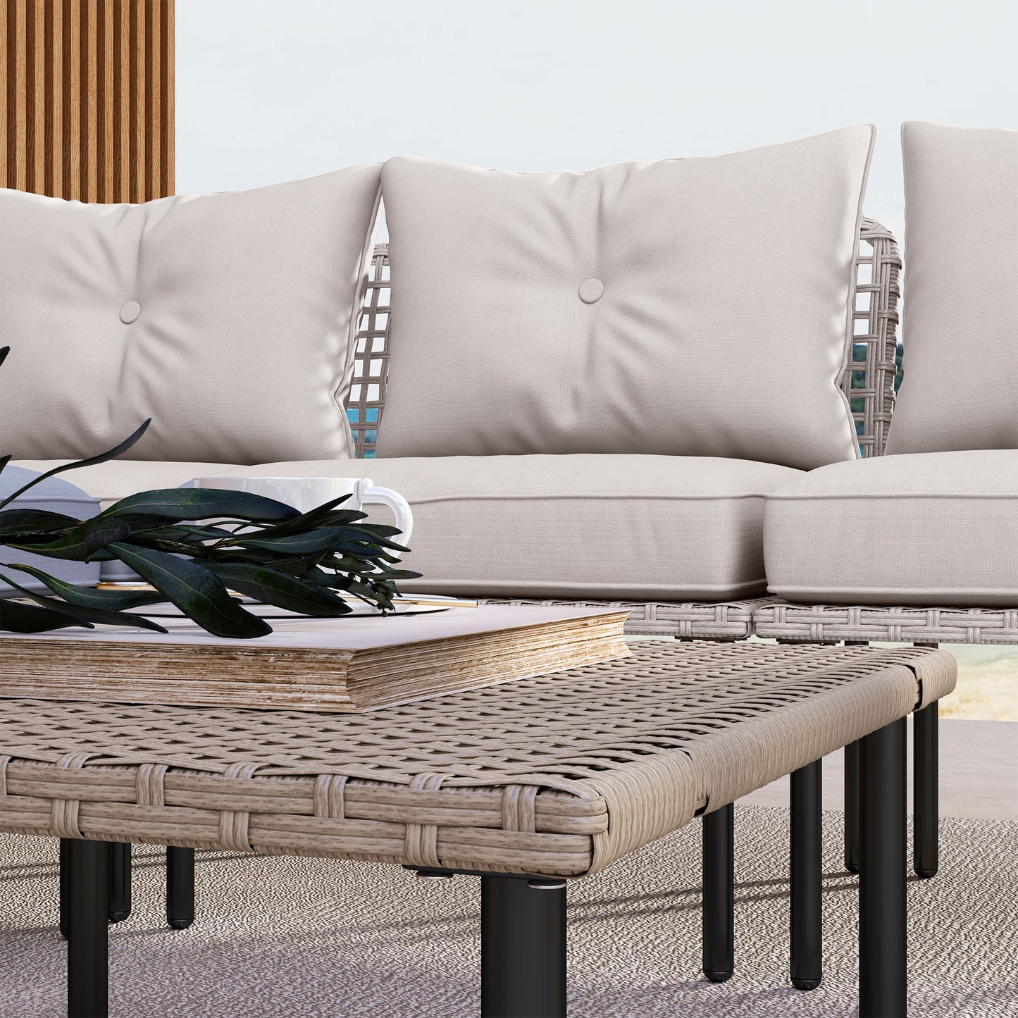 Outsunny Conjunto De Jardín De Ratán Sintético De 5 Piezas Crema_3