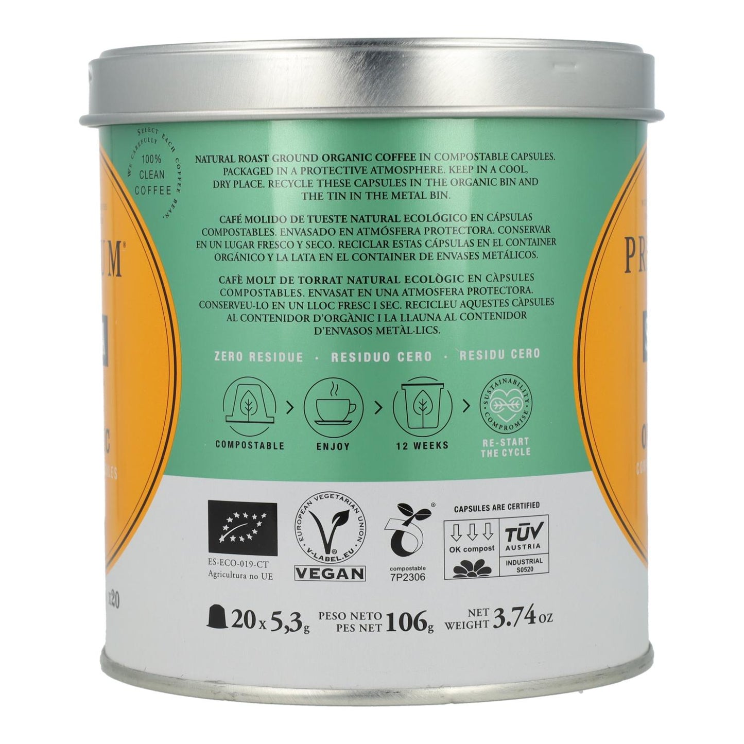 Embalagem x 3 Cápsulas Compostáveis ​​​​Orgânicas Saula Premium 20 unidades