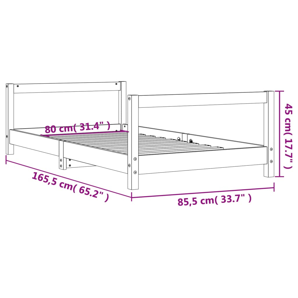 Vidaxl Estructura De Cama Para Niños Madera De Pino Negro 80x160 Cm_2