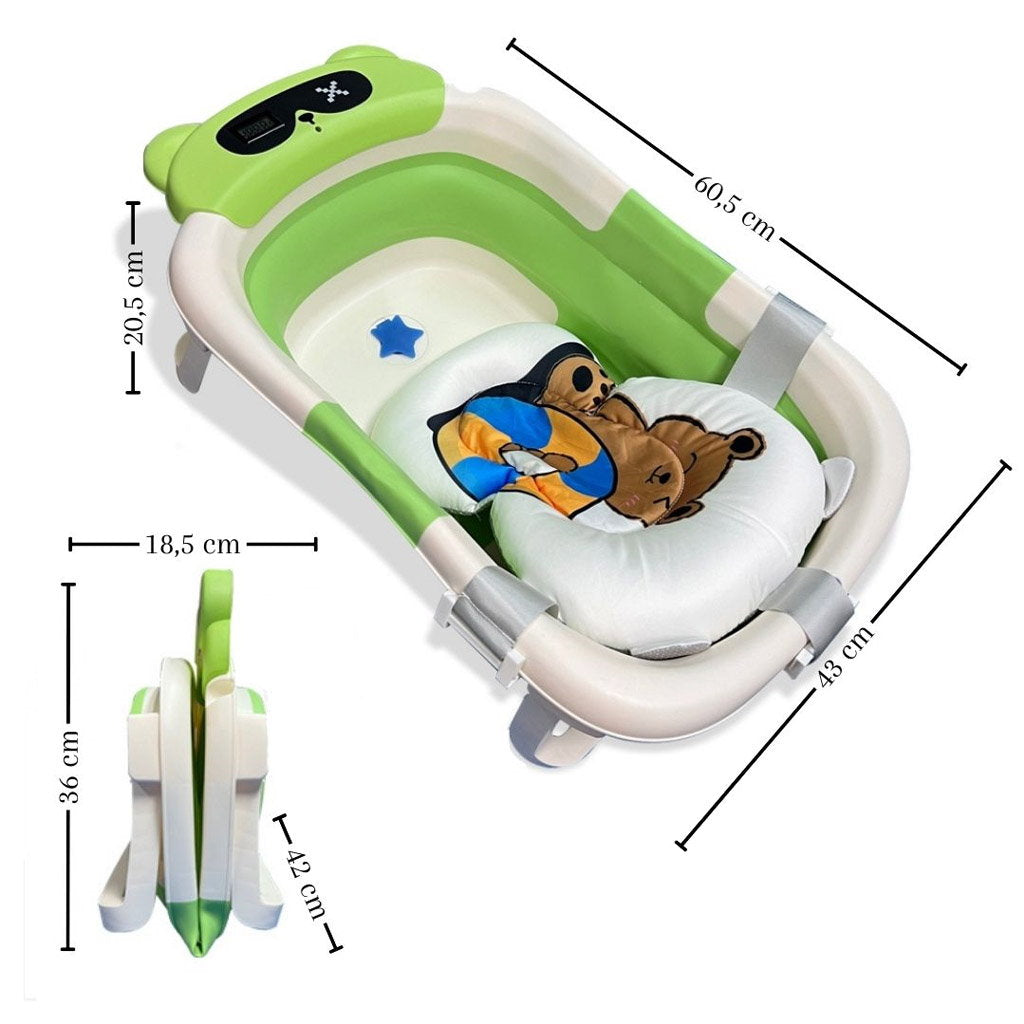 Bathby Bañera Plegable Para Bebés Recién Nacidos, Cojín Oso, Termómetro, Patas Antideslizantes (verde Oso)