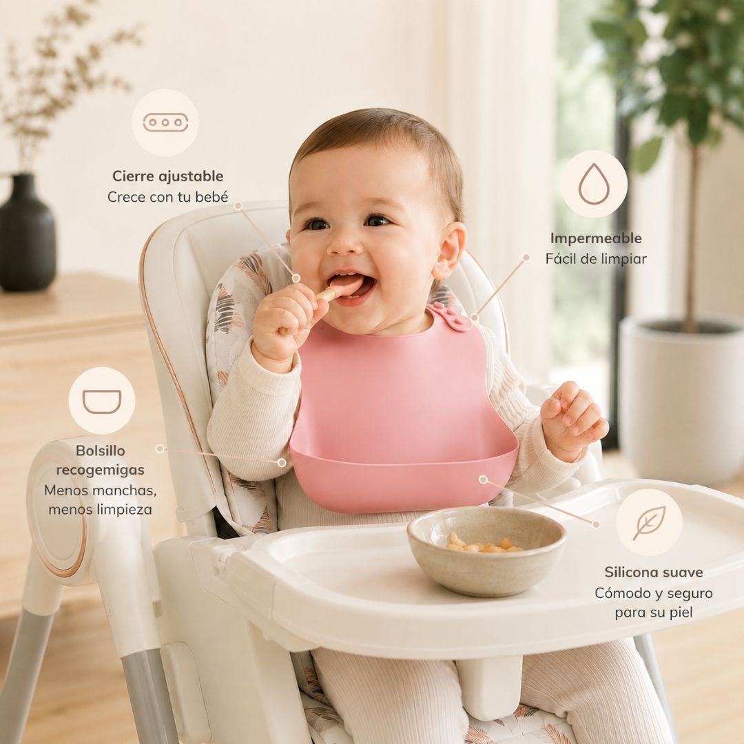 Pack De 3 Baberos De Silicona Para Bebé, Baberos Impermeables Con Bolsillo Recogecomida Y Reutilizables Bathby_1