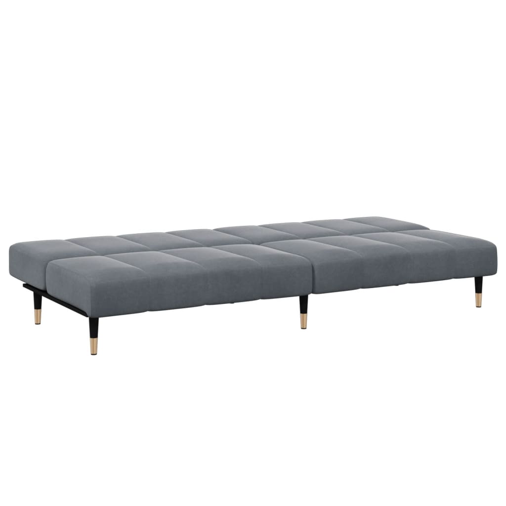 Sofá Cama De 2 Plazas Con Taburete Terciopelo Gris Oscuro / Vetonek_3