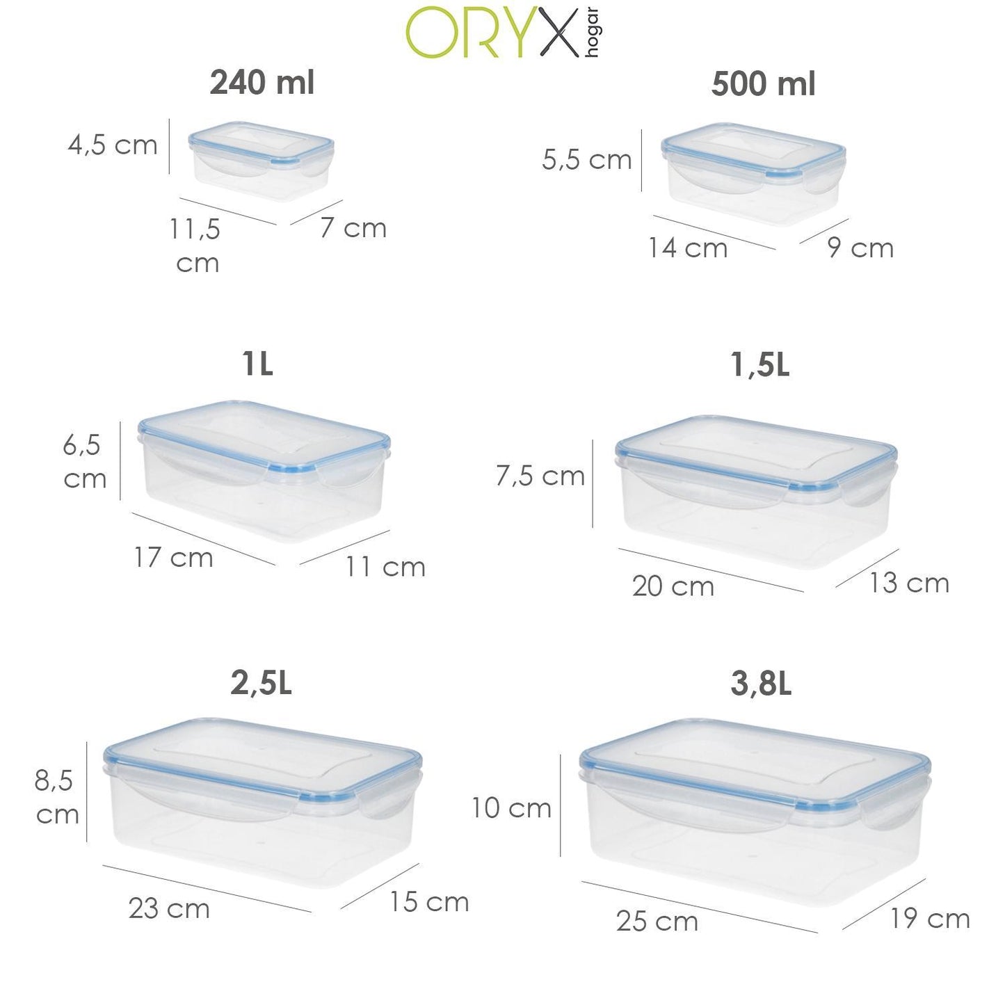 Juego Recipientes Cierres Hermeticos Plastico Rectangulares (6 Piezas)