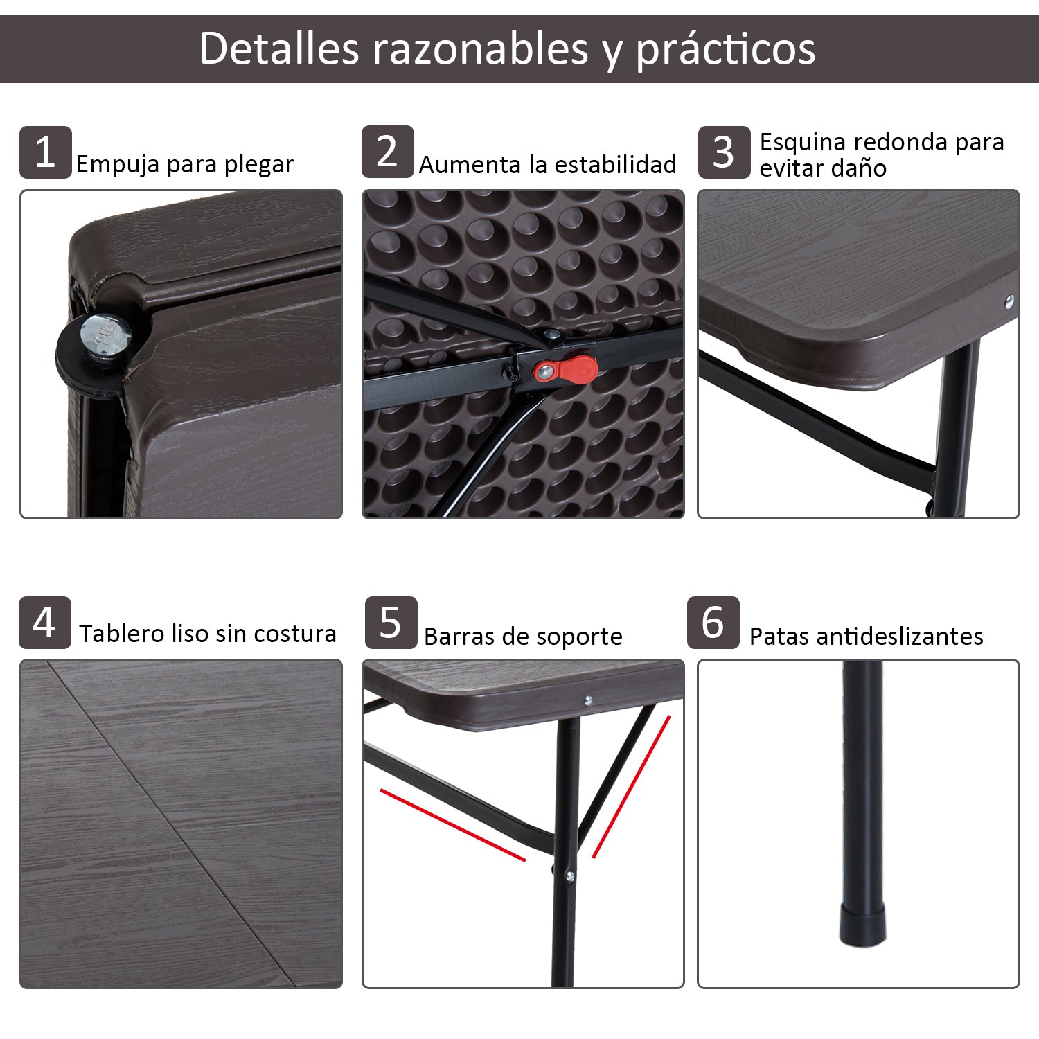 Outsunny Mesa Plegable Portátil Para Camping Mesa Auxiliar Multiusos Marrón 2_5