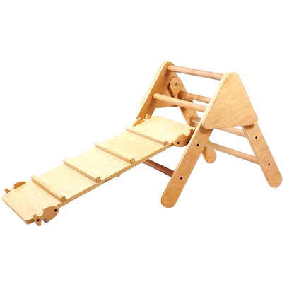 Triángulo De Aprendizaje Pequeño Pikler Plegable Madera + Rampa Listones. Med: 60 X 50 X 55 Cm.tremrl0005. Woodgo.