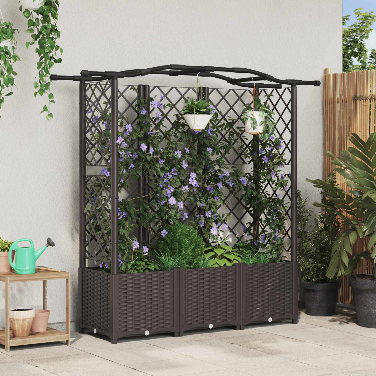 Cama Elevada Con Trellis Y Techo Marrón 163 X 40 X 138 Cm Pp_1