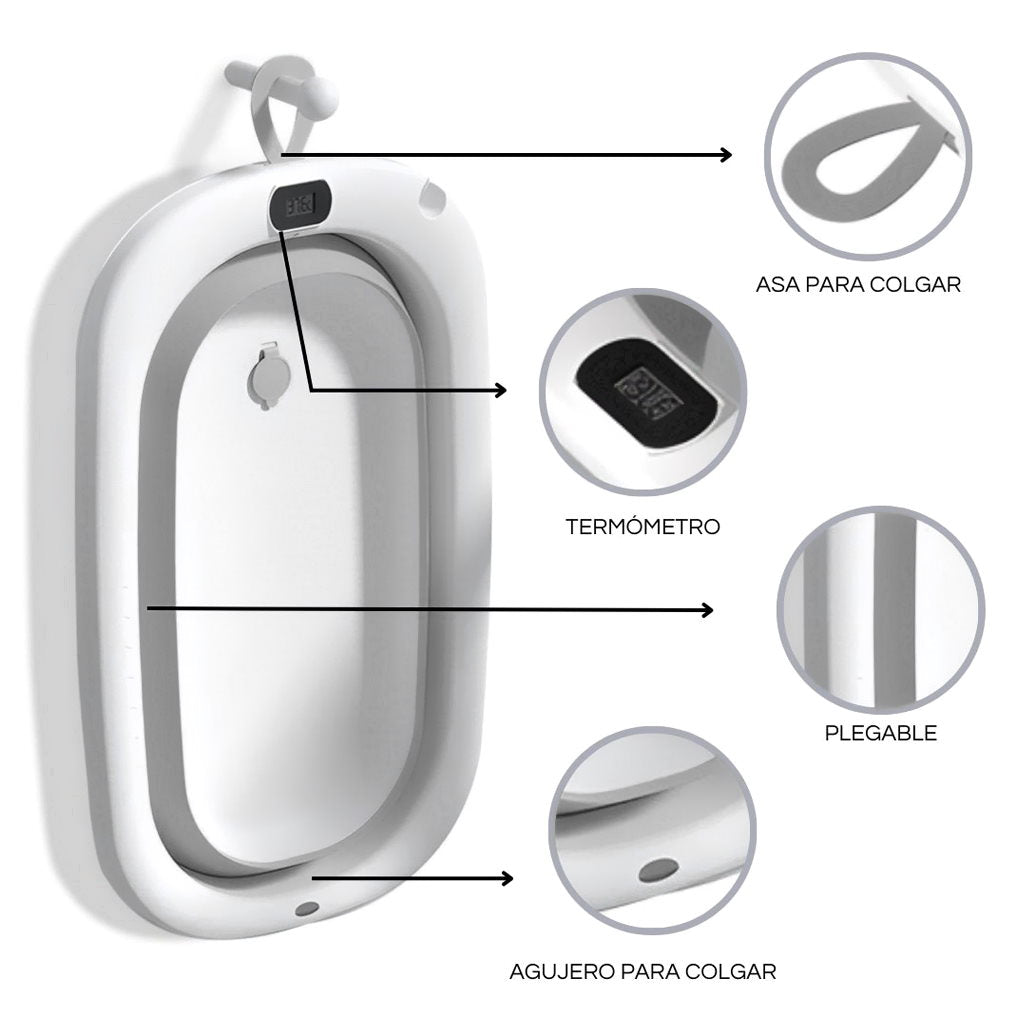 Bathby Bañera Plegable Gris Para Bebés, Cojín Reductor, Termómetro, Patas Antideslizantes (gris Pastel)_4