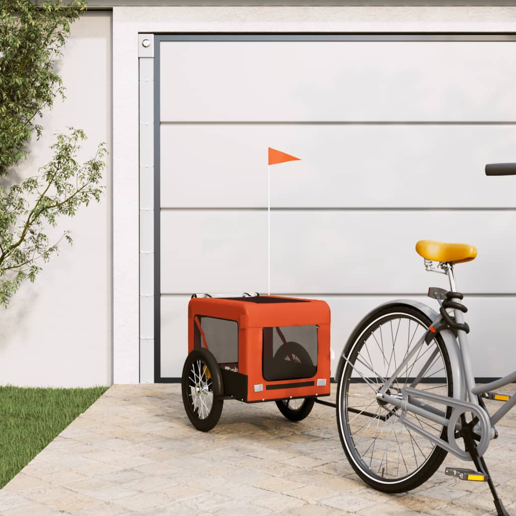 Remolque De Bicicleta Mascotas Hierro Tela Oxford Naranja Negro_1