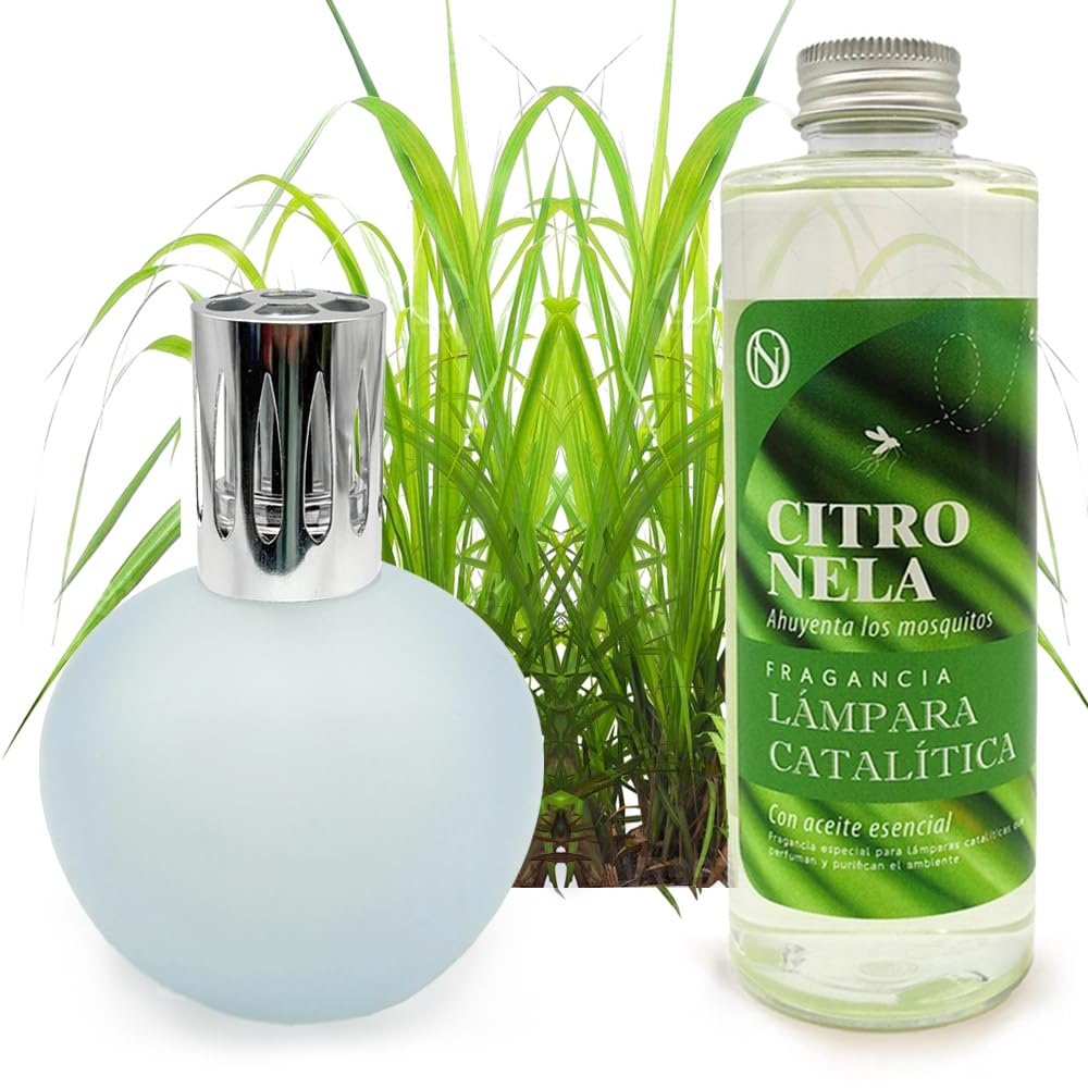 Lámpara Catalítica Azul Grisáceo Mate + Aroma Citronela 200ml - Elimina Malos Olores, Impurezas Y Perfuma_0