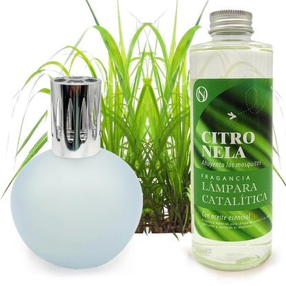Lámpara Catalítica Azul Grisáceo Mate + Aroma Citronela 200ml - Elimina Malos Olores, Impurezas Y Perfuma_0