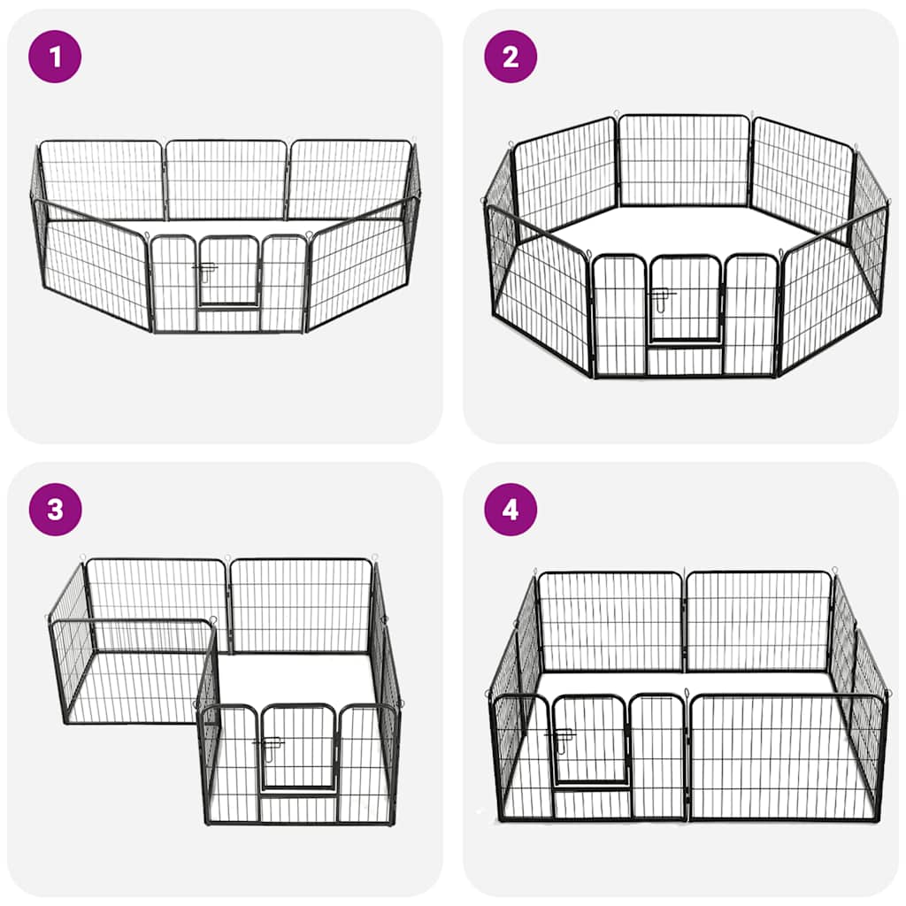 Corral Para Perros 8 Paneles De Acero 60x80 Cm Negro_4