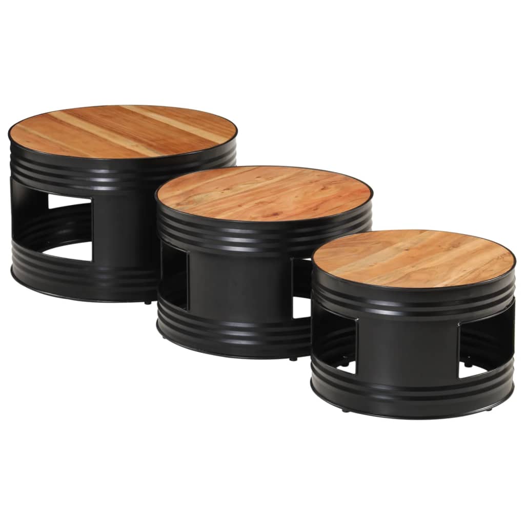 Mesas Altas De Bar Forma Tambor 3 Uds Madera Maciza De Acacia_2