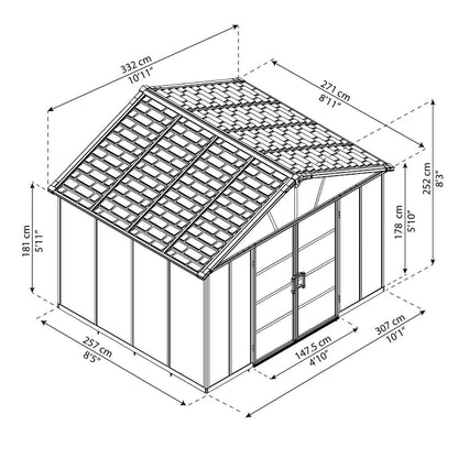 Galpão de jardim Yukon 271x332x252 cm com cobertura da Palram