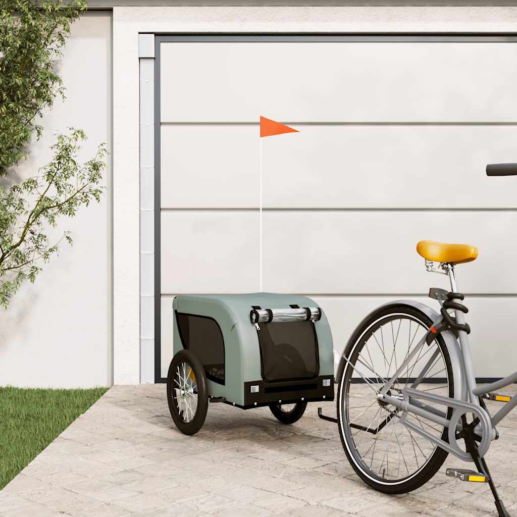 Remolque De Bicicleta Mascotas Hierro Tela Oxford Gris Negro_1