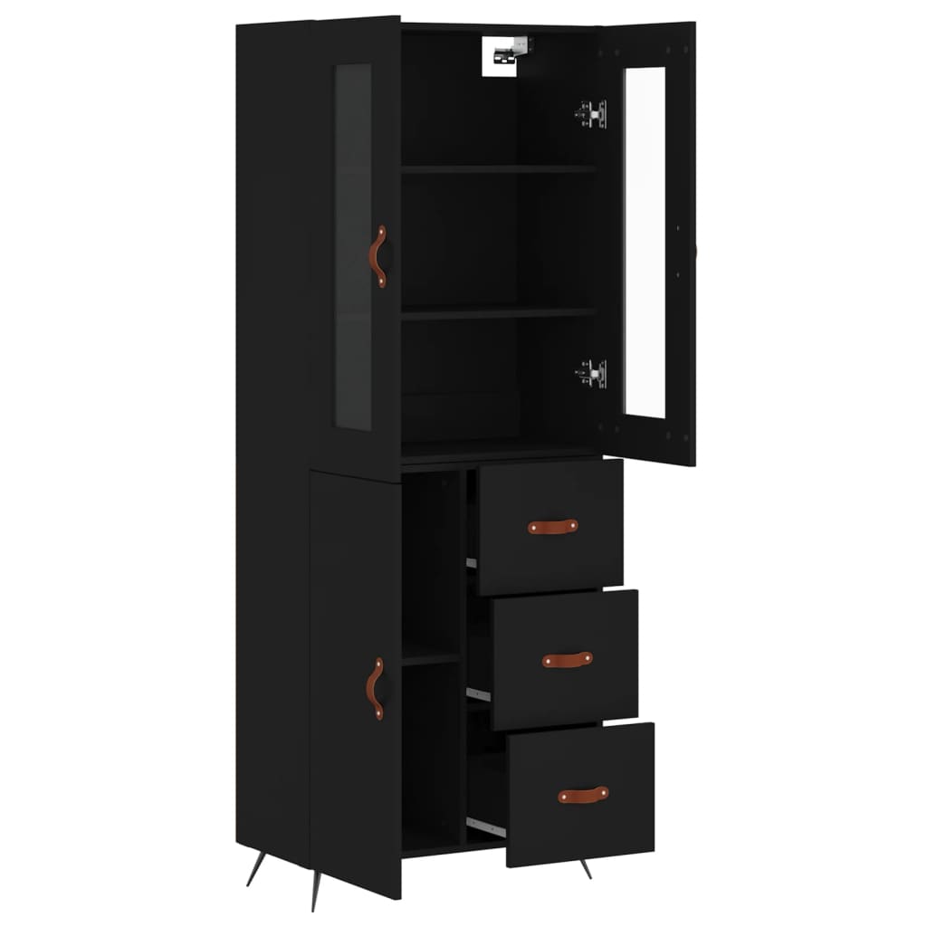 Aparador Alto Madera Contrachapada Negro 69,5x34x180 Cm_3