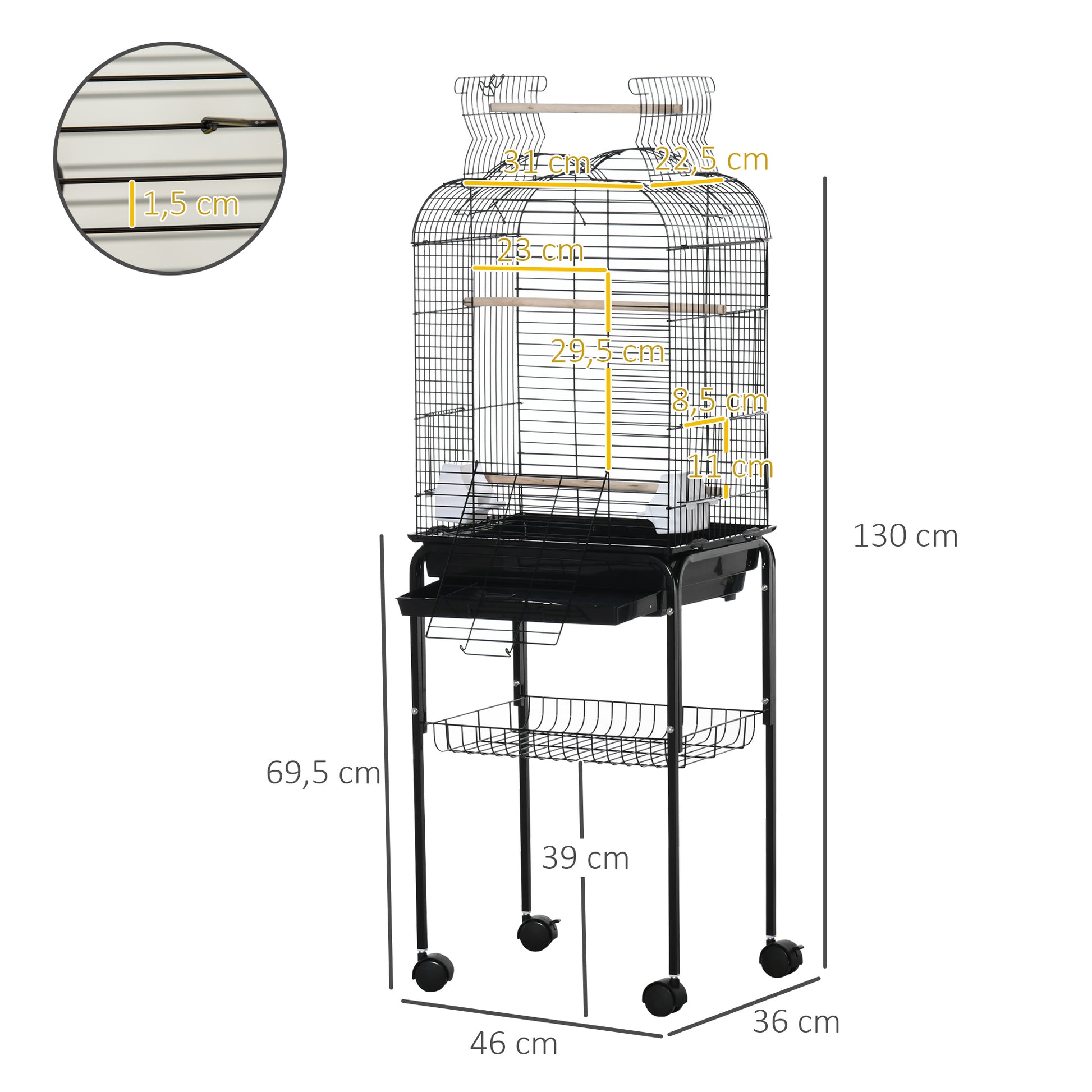 Pawhut Jaula Para Pájaros Con Soporte 4 Ruedas Techo Abrible 2 Comederos Estante_2