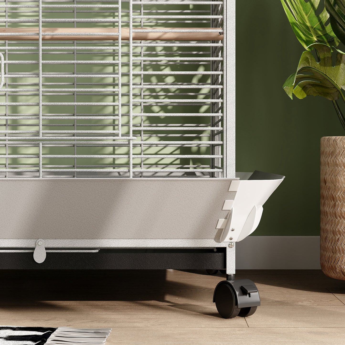 Pawhut Jaula Para Pájaros Con Ruedas Perchas 79x73x146 Cm Gris Claro_3
