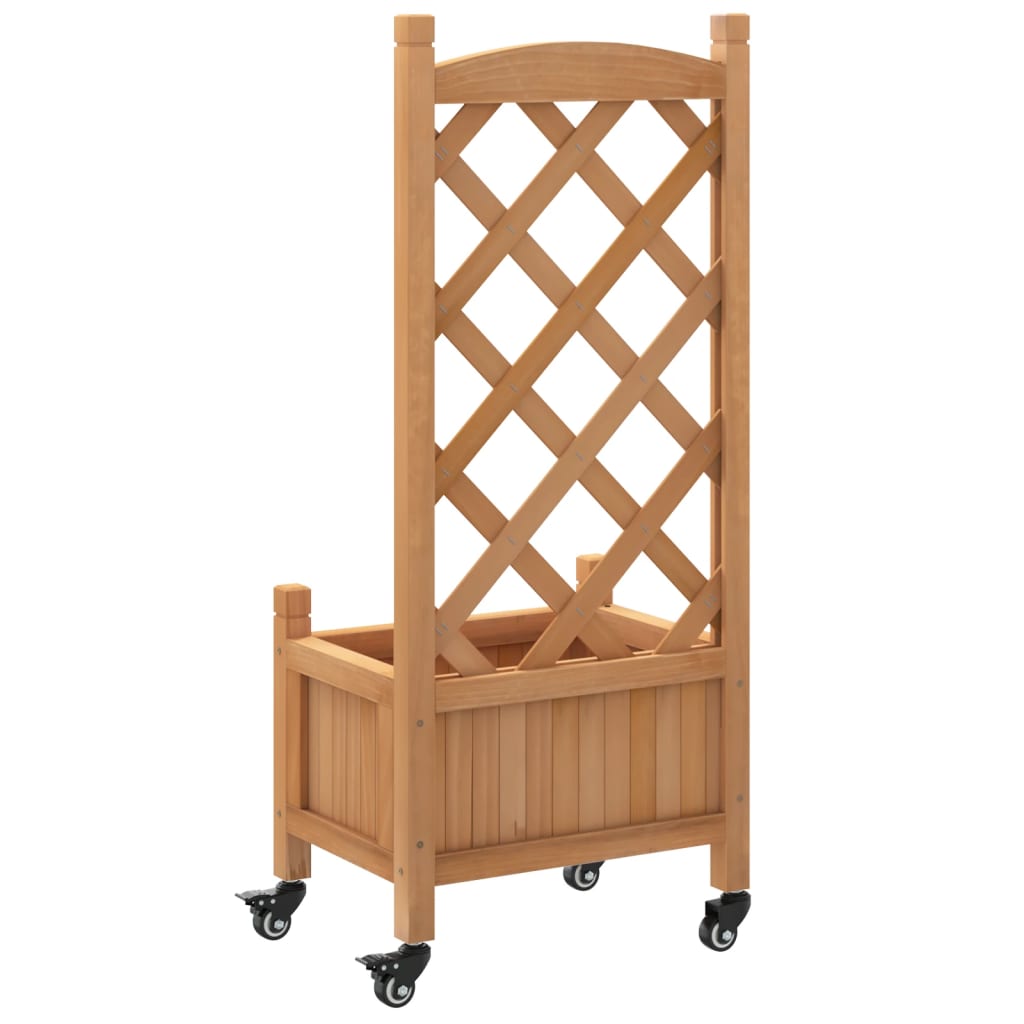 Jardinera Con Enrejado Y Ruedas Madera Maciza De Abeto Marrón_5