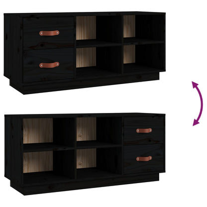 Banco Zapatero Madera Maciza De Pino Negro 100x34x45 Cm / Vetonek_4