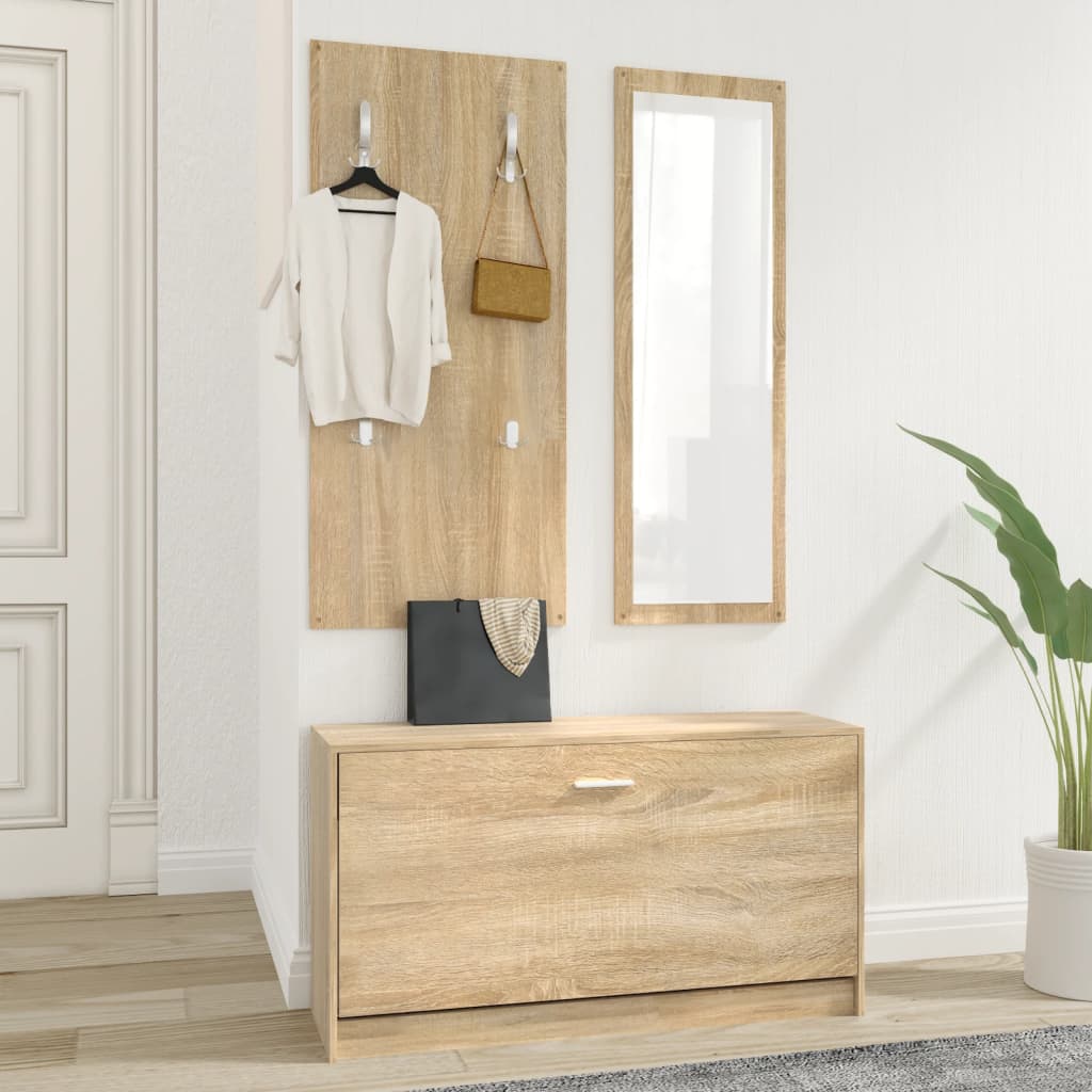 Set De Mueble Zapatero 3 En 1 Madera Contrachapada Roble Sonoma / Vetonek_3